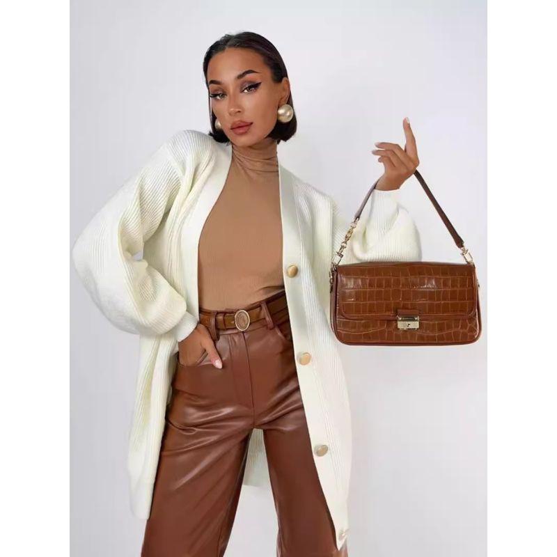 Fashion Sweater Outwear Pure Color Casual Cardigan Loose Knitting Breasted Women Knitted Jacket