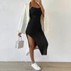 2024 Spring Women's European & American Backless Bodycon Sling Dress with Slit