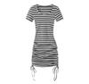 2025 French Square Neck Striped Drawstring Dress - Petite Summer Hip-Hugging Skirt for Women