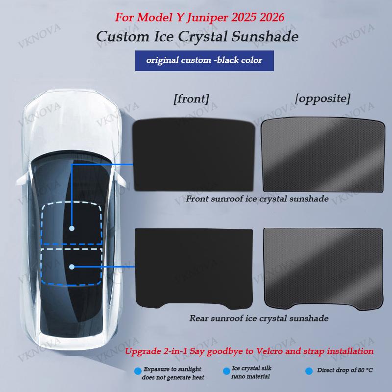 Sunshades For Tesla Model 3 Sunroof Highland 2025 Model Y 2020-26 Ice Cloth Buckle Sun Pare Glass Front Rear Skylight Accessory