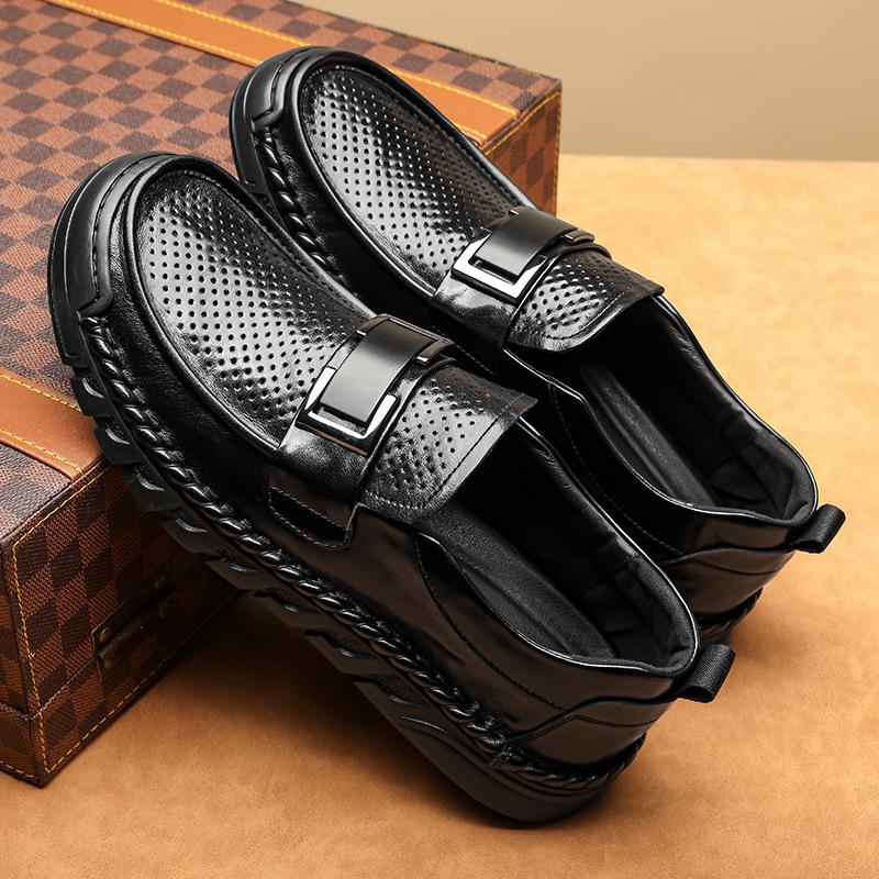 Sommer Herbst Neue Hallow Loafer für Herren Schwarz Mode Lässig Rindsleder Schuhe Männlich Schwarz Weiche Sohle Designerschuh Mann
