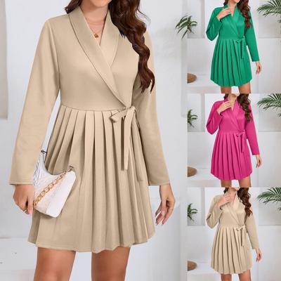 Women's Fashion V-Neck Long Sleeve Solid Colour Slim Dress Casual Dresses