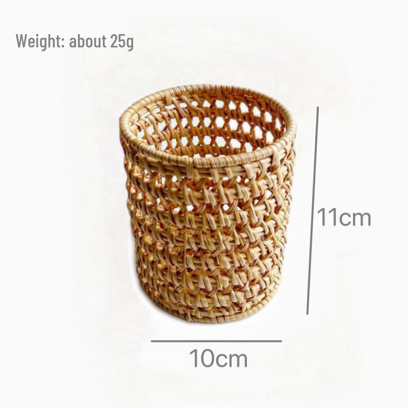 Autumn Rattan Weave Desktop Organizer: Pen Holder & Makeup Storage Box
