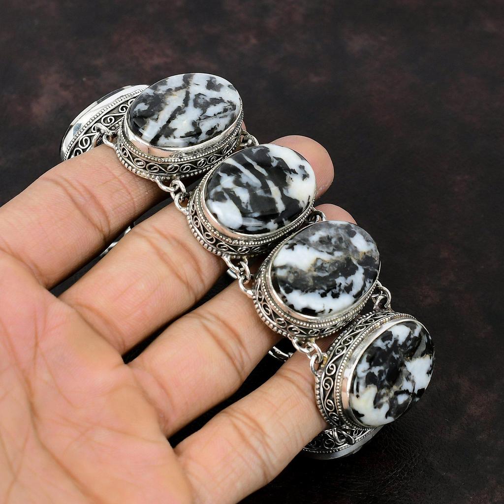 Pulseira de Turquesa Búfalo Branco Pulseira Vintage Pulseira de Prata Esterlina 925 Joia Feita à Mão Pulseira de Pedra Preciosa Pulseira de Corrente Ajustável