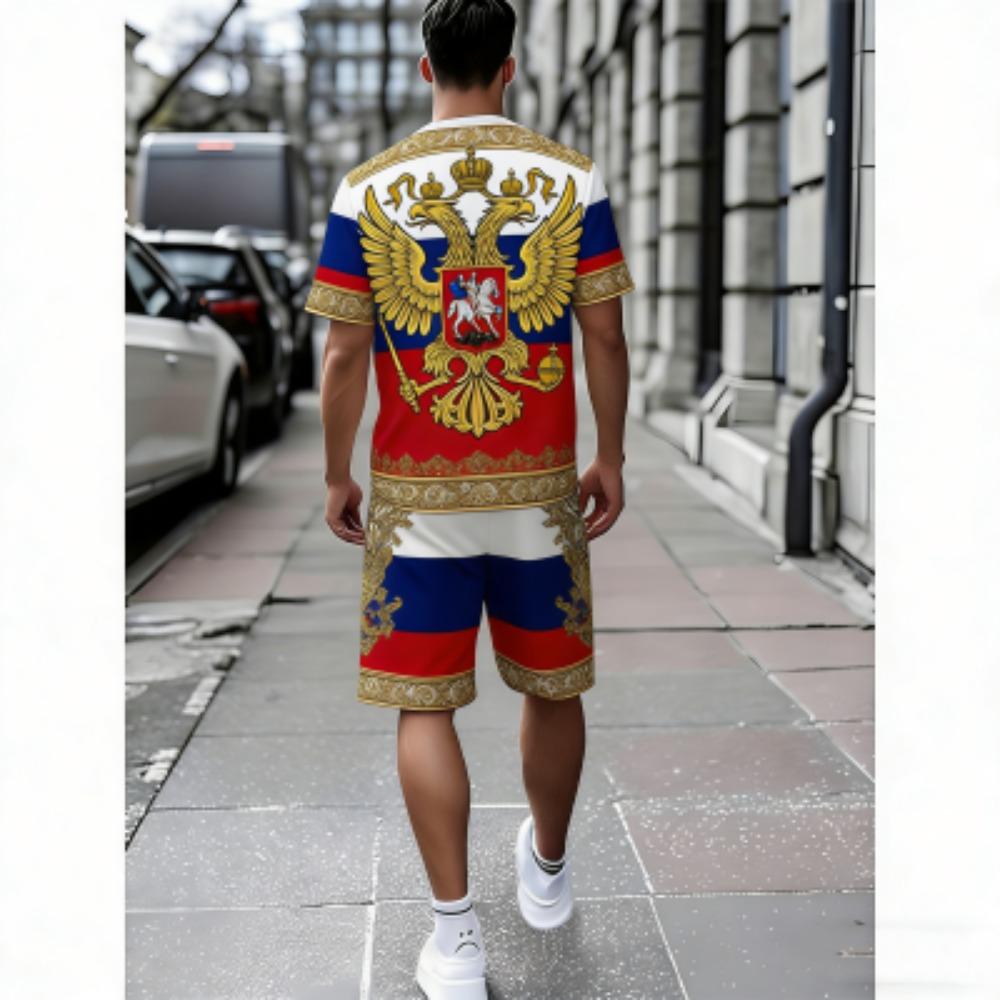 

Russian Coat of Arms and National Flag Kids T-shirt and Shorts 2 Piece Set Summer Casual Outdoor Boy s and Girl s Outfit Set 100
