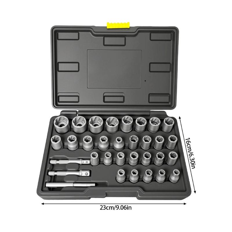 32 Piece Damaged Nut And Bolt Extractors Set Heat Treated Alloy Steel Construction Double Drives Compatibility 29 Size For Automotive Machinery