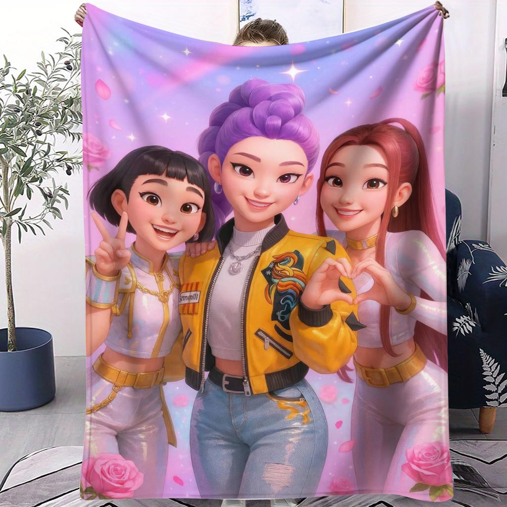 K-pop Girl Group HUNTR/X Starlight Themed Flannel Blanket for Adult Quality Soft Warm Universal Blanket for Travel Picnic Home
