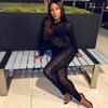 New Women's European & American Style Slimming Long Sleeve See-Through Flocked Jumpsuit