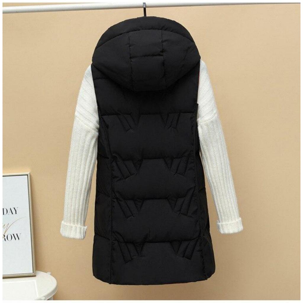 Autumn and Winter Women's Solid Color Loose Vest Hooded Long Reversible Vest Jacket Cotton Padded Women's Windproof Warm Vest