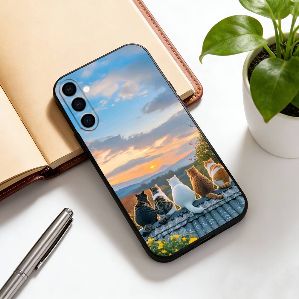 Cat Phone Case Black Silicone Soft For Samsung Galaxy A73,A72,A71,A70,A53,A52,A51