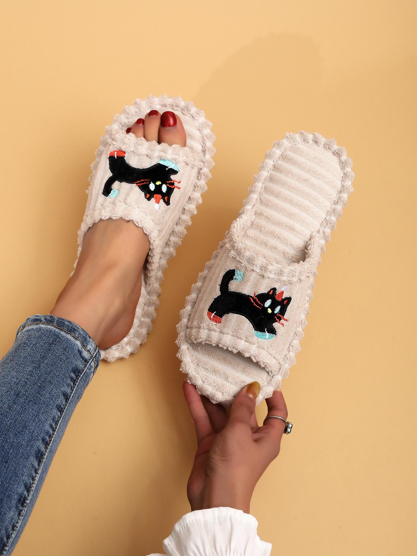 

Striped Sausage Cat Slippers - Cozy European/American Casual Cotton for Spring/Fall 40-41 сірий колір