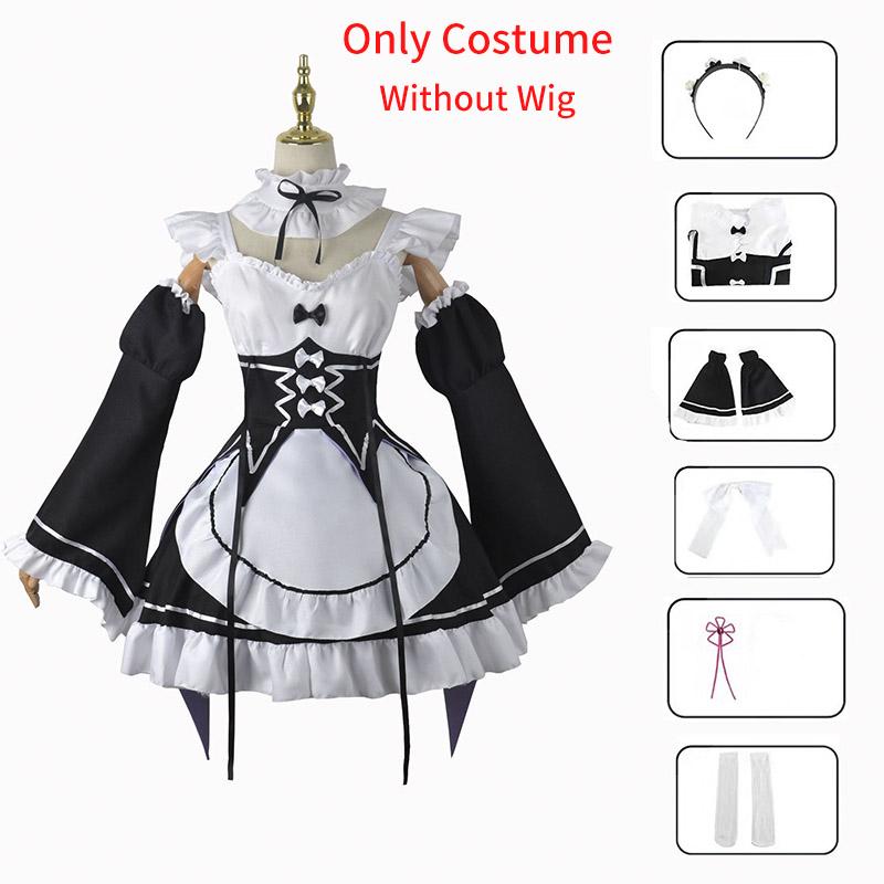 

Ram Rem Cosplay Re Zero Re Life Different World Cosplay Costume Maid Servant Dress Twins Wigs Full Set For Role Play XXL