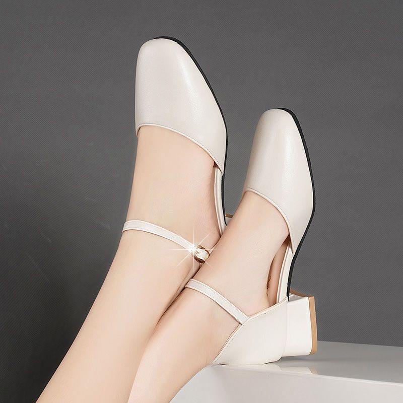 

Baotou single shoes women s 2025 spring and summer new thick heel square head low heel 3 cm work shoes large size women s shoes sandals 34