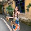 Retro Ethnic Spaghetti Strap Graffiti Print Summer Beach Dress