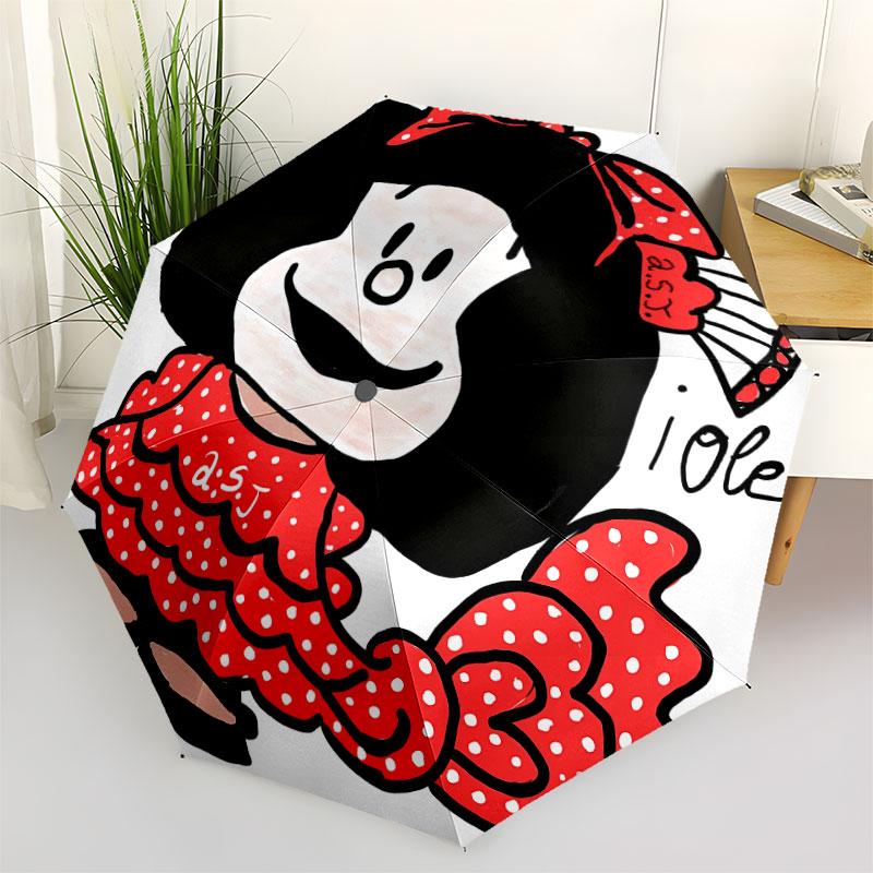 1 PC Automatic Folding Umbrella - Mafalda Pattern Portable Foldable Design With 8 Ribs Christmas Birthday Gifts