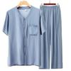 Cardigan manica corta in cotone e seta pigiama da uomo per mezza età e anziani pantaloni estivi sottili in cotone artificiale loungewear da uomo