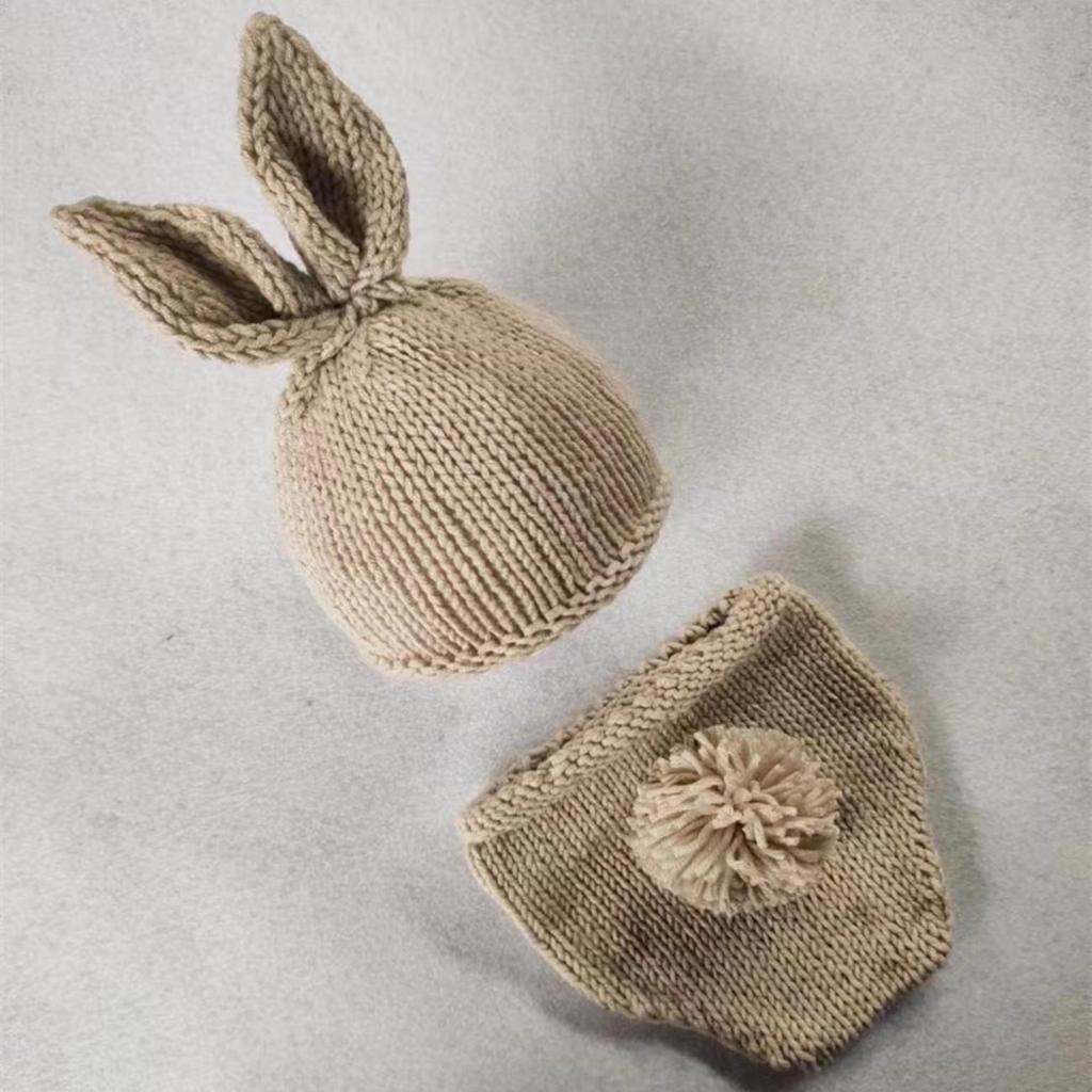 Hand-Knitted Newborn Rabbit Sweater Set - Baby Photo Outfit