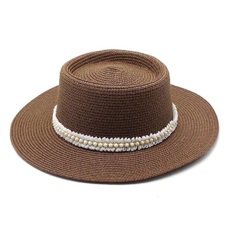 Ladies Pearl Lace Top Hat Outdoor Leisure Beach Hat Simple Personality Sun Hat