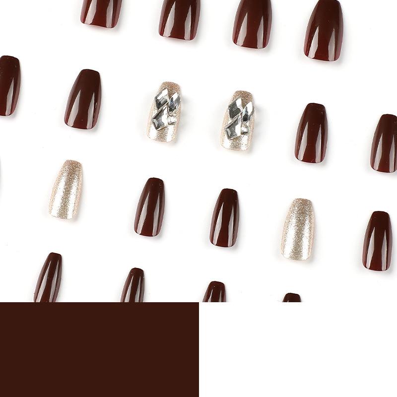 Nail art wear nail piece burgundy gold glitter rhinestone nail piece nail patch nail