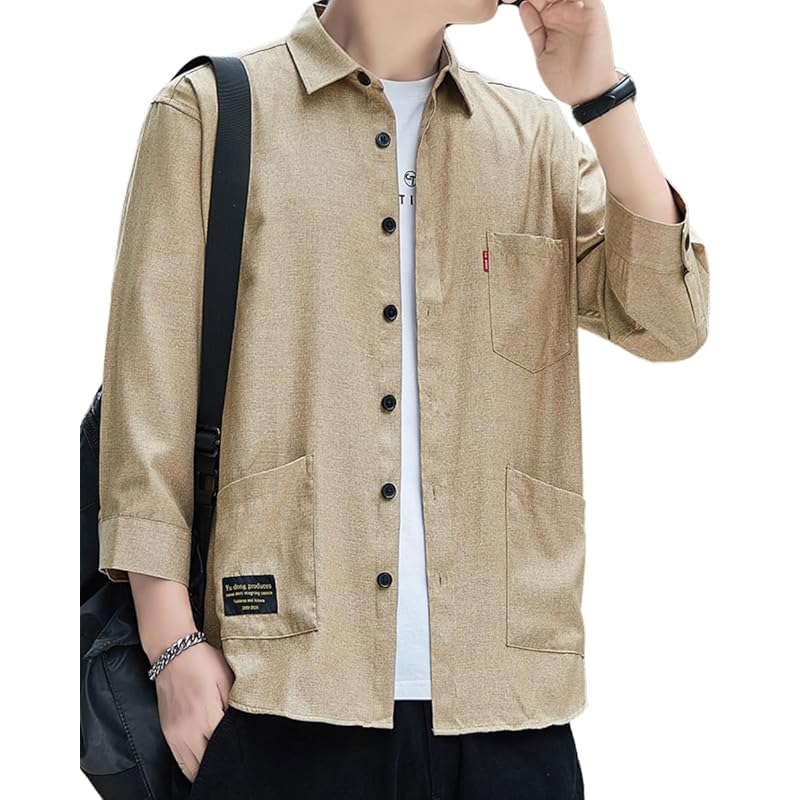 

[foveitaa] shirt men s summer clothes oxford shirt 3/4 sleeve Fashionable shirt y shirt big size Relaxing ice silk cool Cool feeling Sweat absorbent
