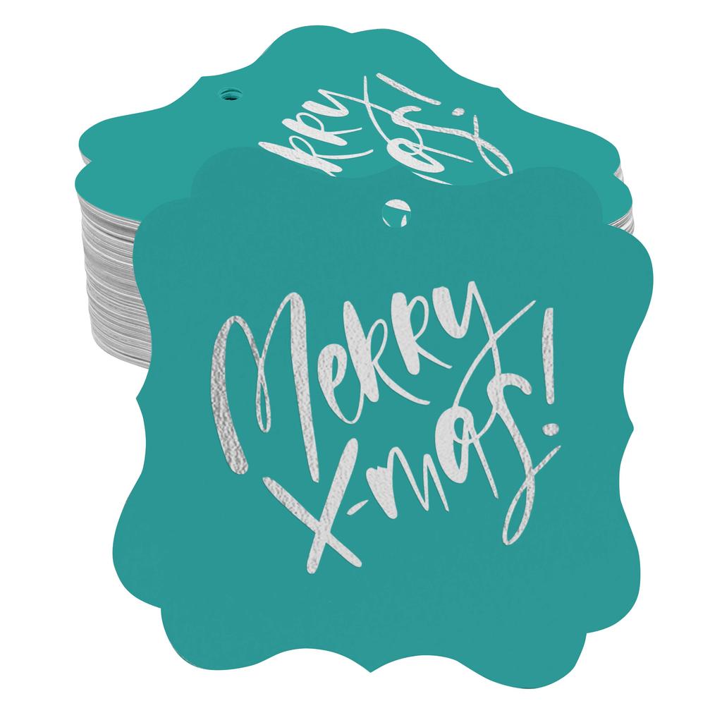 Inkdotpot Pack Of 100 Real Gold Foil Bracket Shape Paper Tags Merry X-Mas Christmas Favor Hang