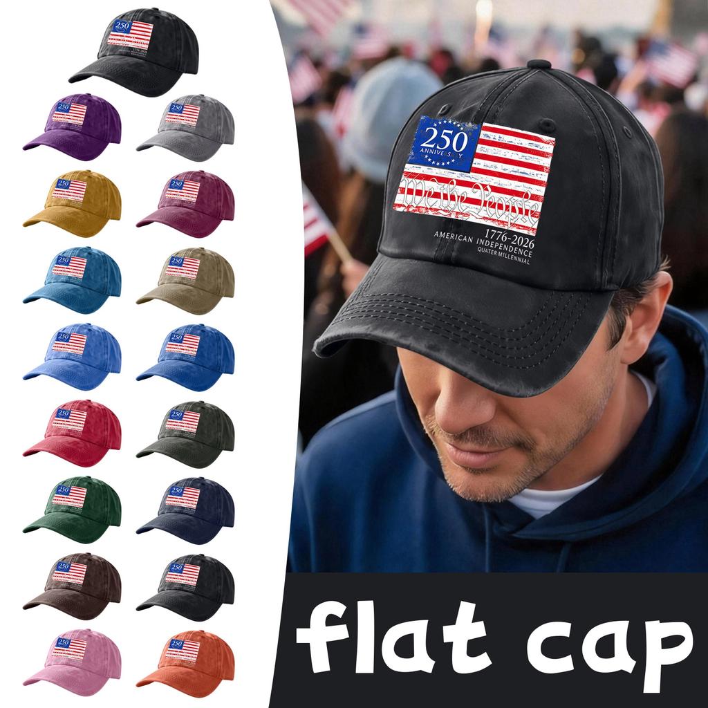 Adjustable Baseball Cap with 250th Anniversary American Independence Flag Print Unisex Casual Cotton Hat for Outdoor Activities