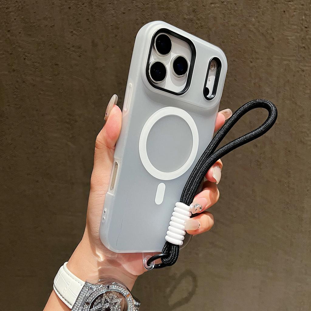 Candy Contrast Lanyard Magnetic Phone Case for IPhone 17 Air 16 15 14 13 12 Pro Max 11 Hand Wrist Strap Matte Soft TPU Cover