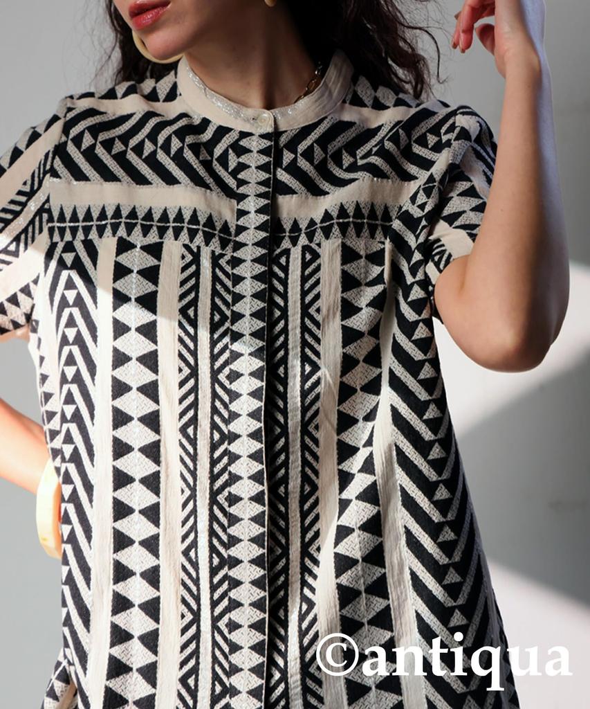 Antiqua Indian Cotton Jacquard Regular Natural Women's Shirt, IYA-00012, (S-L), 01,