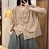 Women Cotton Shirts Summer Mori GirL Style Embroidery Loose V-Neck Collae Single-Breasted Tops Wild