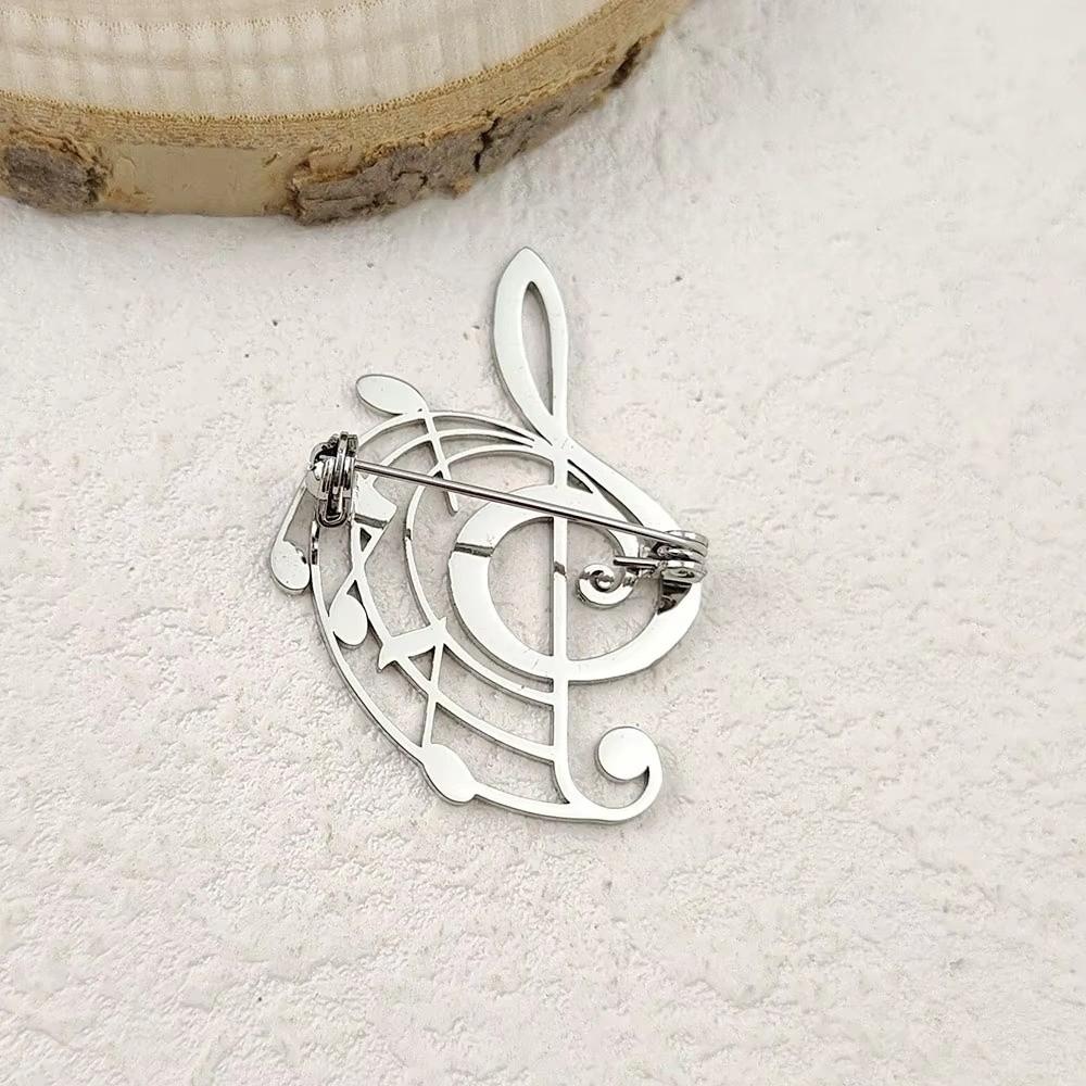 Stainless Steel Music Note Brooch Pin Hollow Design Music Badge Lapel Pin Daily Wear