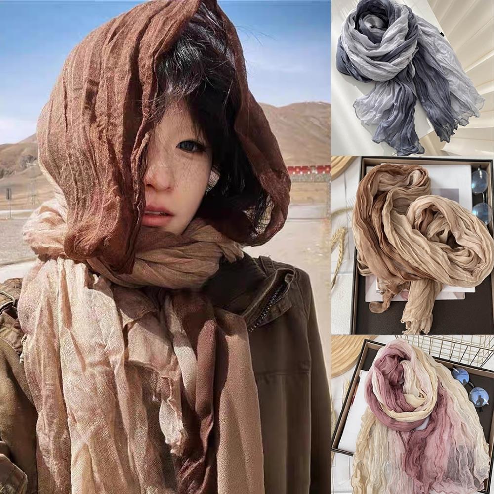 Hijab Schal Faltschal DIY Lange Falten Farbverlauf Schal Retro Ethnischer Stil Baumwoll- und Leinen-Schals Damen Langer Schal