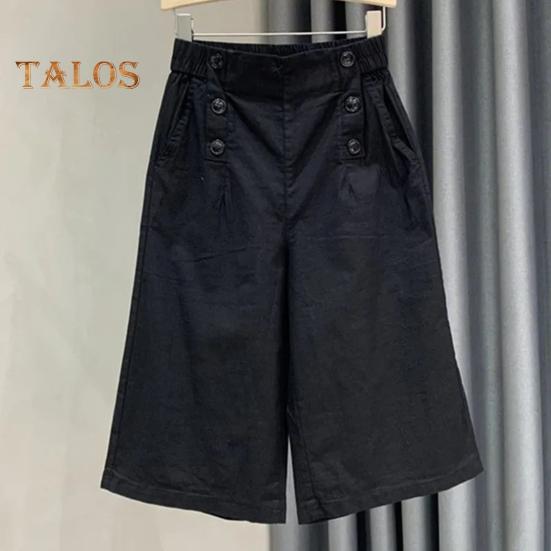 Pantaloni scurți de damă, cu talie înaltă elastică, pantaloni subțiri de vară, casual, cu buzunare, culoare uni, croială largă, cu picior lat, pantaloni harem