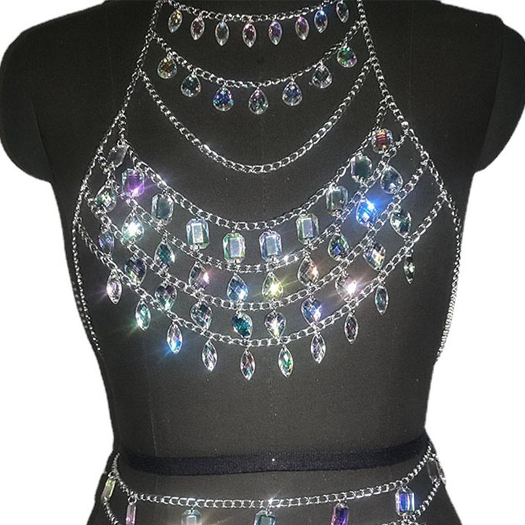 Rhinestones Body Chain Crystal Chest Chain Bra Top Waist Chains Summers Beach Body Jewelry Accessories for Women Girls