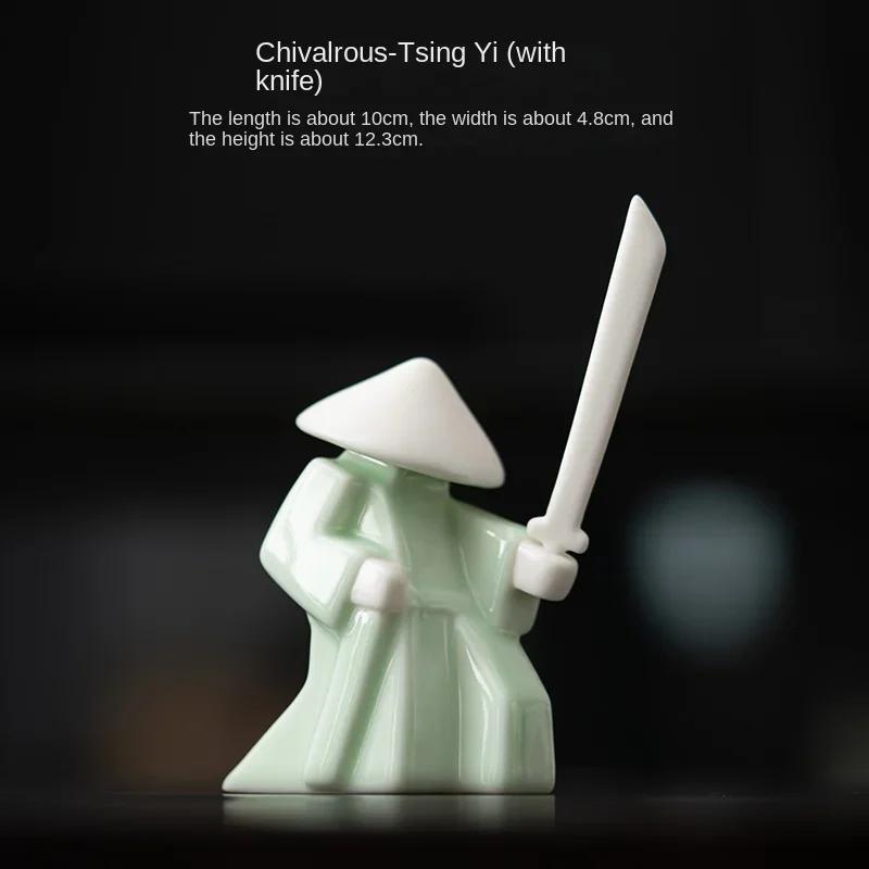 Creative New Chinese Ceramic Warrior Knight Desktop Small Ornaments Joss-Stick Incense Stick Holder Ornament Tea Pets