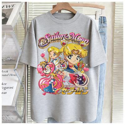 Summer 2026 Sailor Moon Vintage Electroplated Versatile Sailor Moon Street Trend 100 Cotton Print Tshirt Malefemale Top