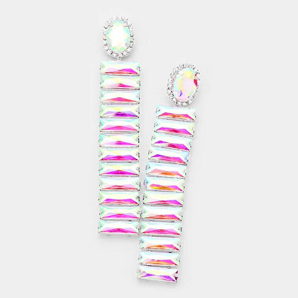 Shiny Colorful Rhinestone Long Drop Earrings Trendy Women Geometric Crystal Earrings Jewelry Accessories