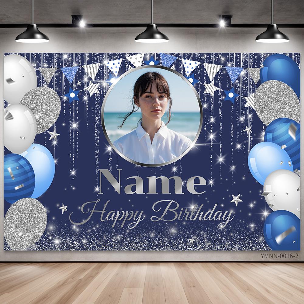 

BEPAN Personalized custom name age photo birthday banner suitable for birthday party decoration background multiple sizes available Vinyl--W120xH80cm