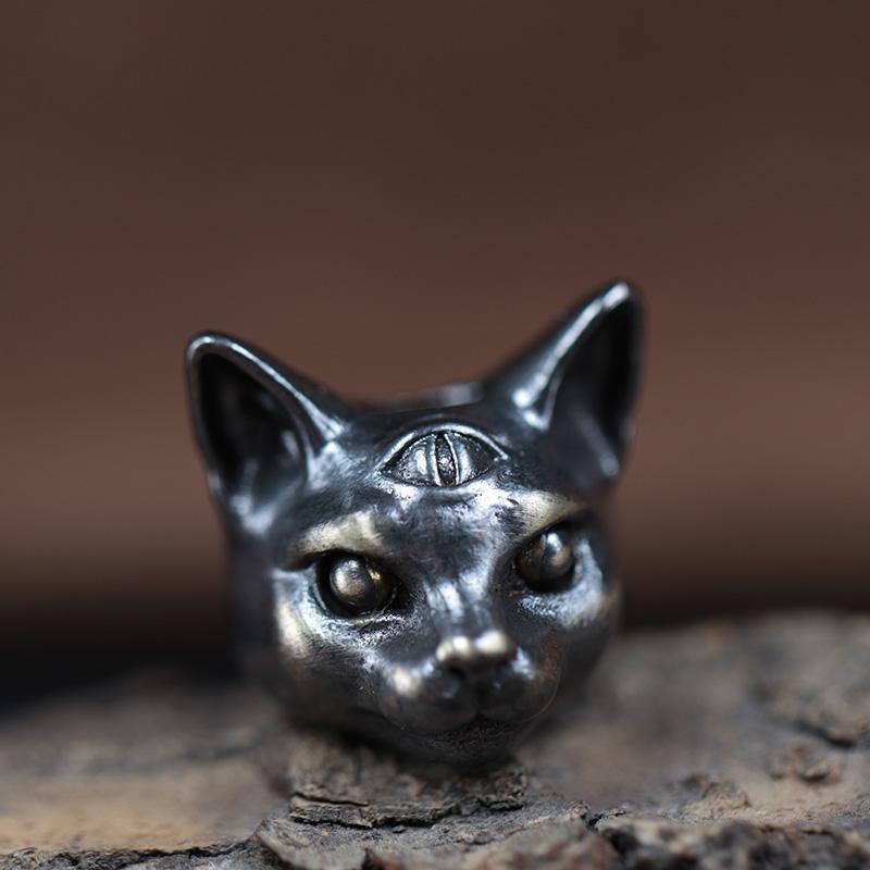 Three Eyed Egyptian Cat Brass Knife Beads EDC DIY Paracord Woven Bracelets Lanyard Pendants Accessories Outdoor Tool Hangings