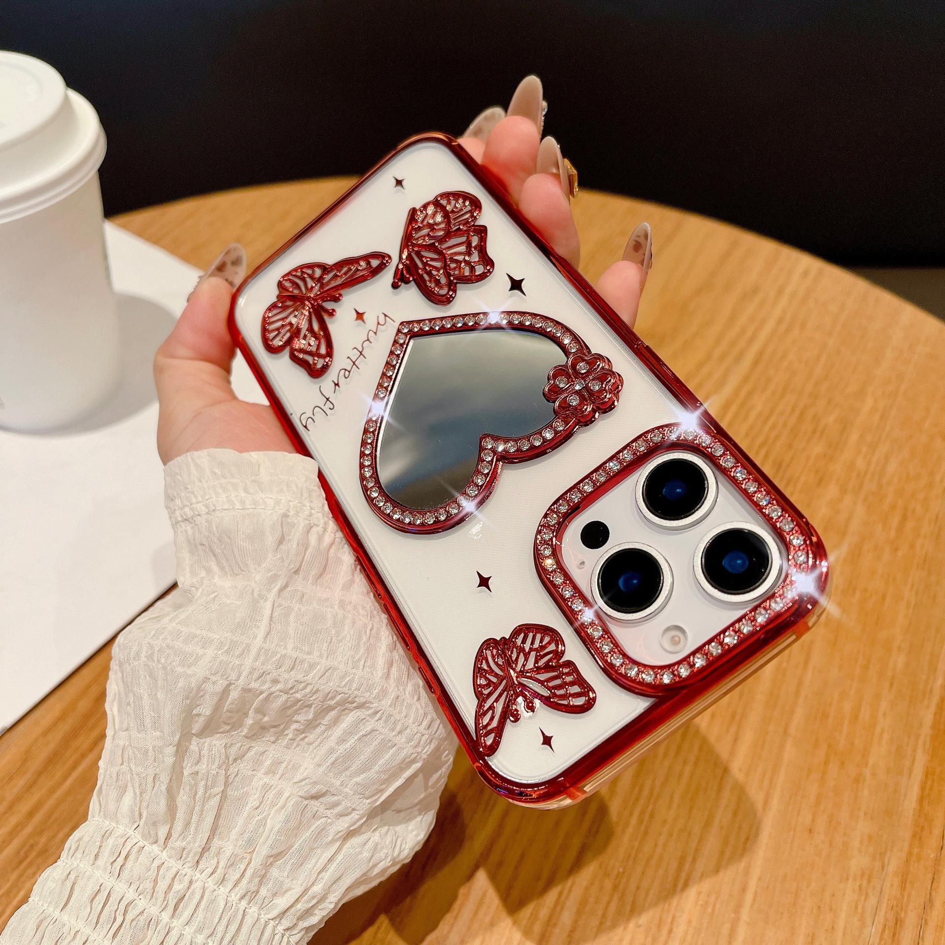 

Applicable To Apple 17proMax Love Mirror Mobile Case Butterfly IPhone 16 Gradient Glitter 15 Anti Fall New Model iPhone12proMax