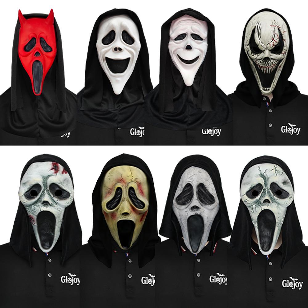 New Horror Head Mask with Bloody Dagger Scary Ghost Face Hood Masquerade Cosplay Prank Props Halloween Party Supplies