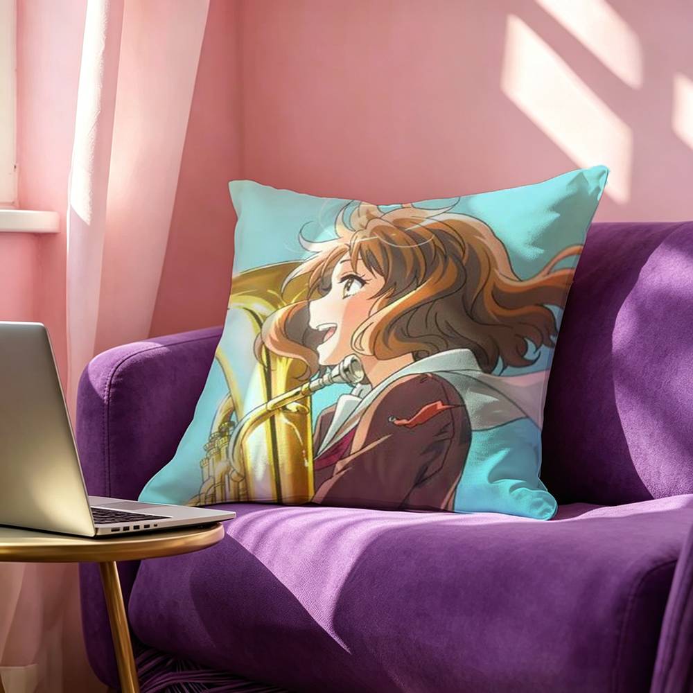 AAnime Sound Euphonium Cartoon Square DoubleSided Printed Pillow Case Bedroom Bedside Pillow Sofa Cushion Cover