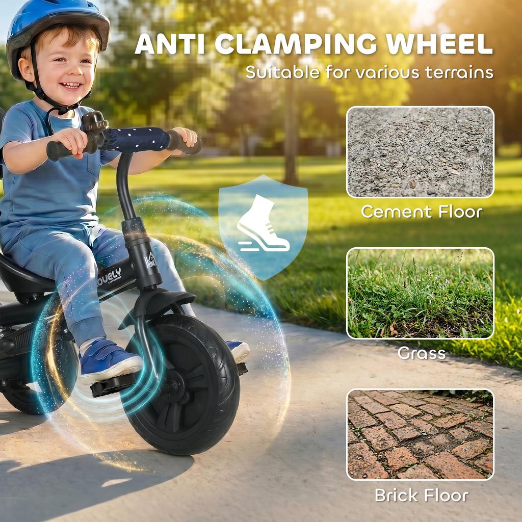 6 In 1 Tricycle for Kids with 5-point Harness Straps, Removable Canopy, Dark Blue