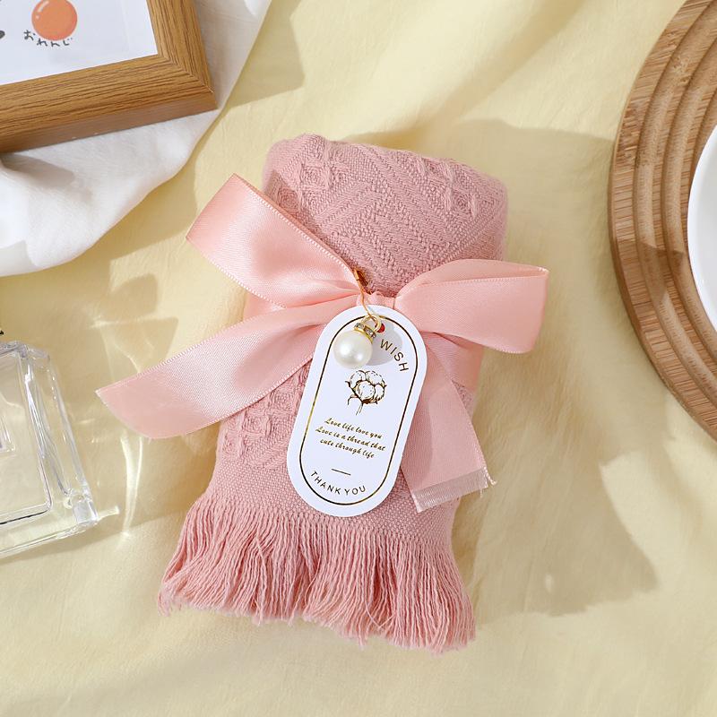 

Чистый хлопок 32 нити турецкое полотенце с кисточками свадебное мягкое марлевое полотенце для лица подарок для рук 60G/35 * 75cm (excluding ribbon card) розовый