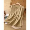 Womens Casual Fashion Sleeveless Linen Cotton Blouse Shirt