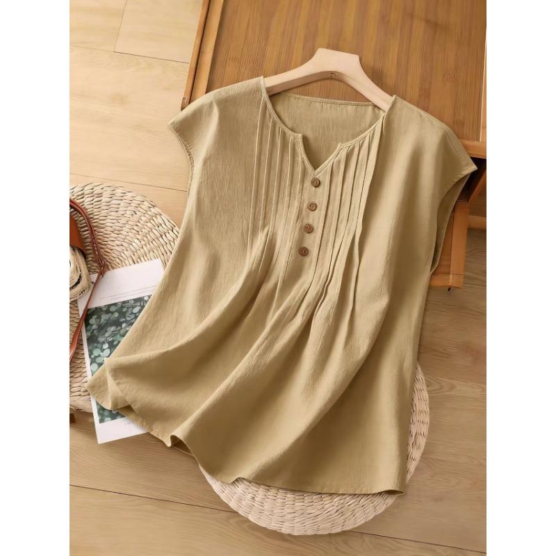 Womens Casual Fashion Sleeveless Linen Cotton Blouse Shirt