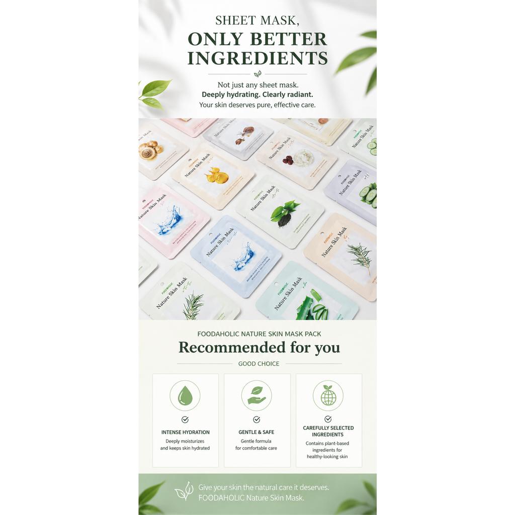 FoodaHolic Nature Skin Aloe Sheet Mask 10 Sheets / 10 Pack