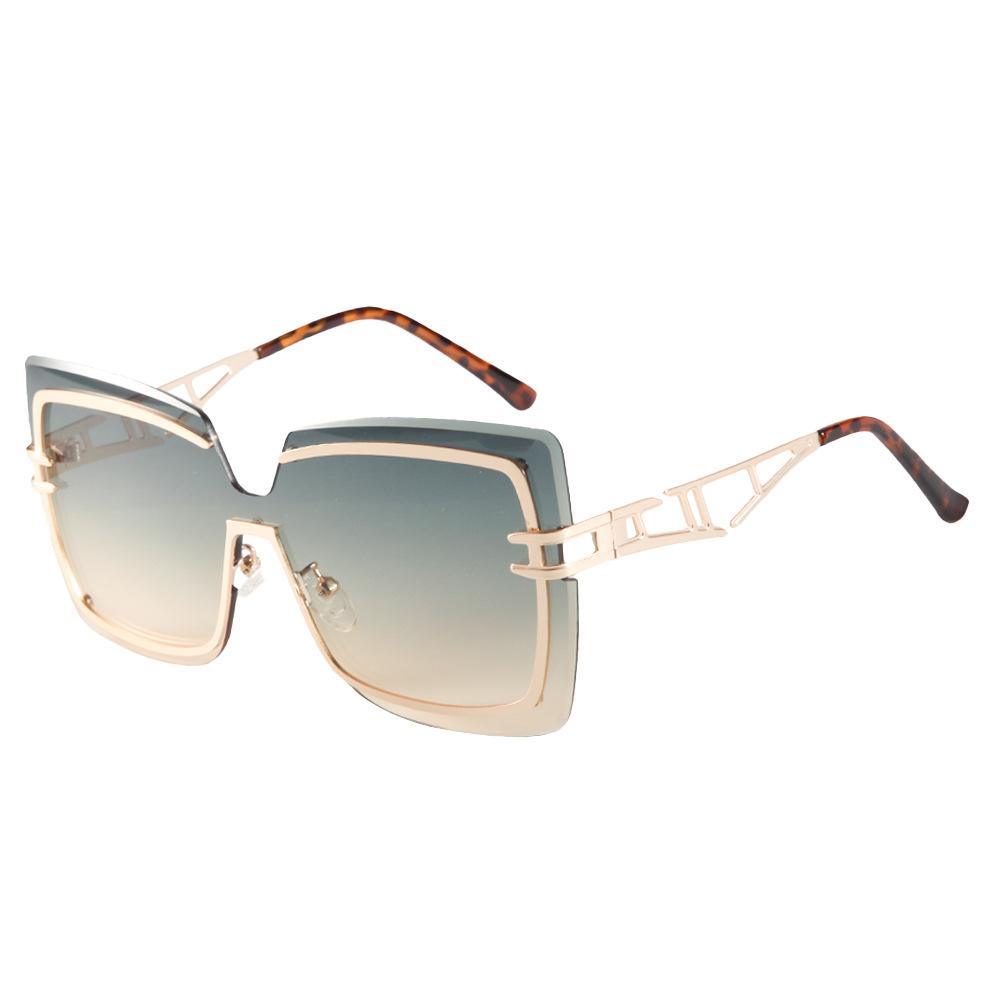 JYL Square Big Frame Sunglasses Women Gold Temple Light Luxury Vintage / M5249