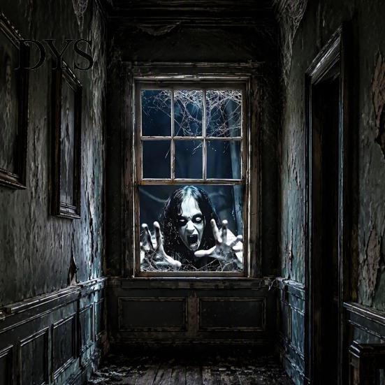 Festive Scene Layout 2Pcs Halloween Horror Window Clings, 80x120cm Spooky Ghost Skeleton Decorative Balcony Stickers Decal for Glass, Haunted