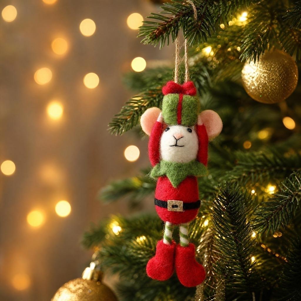 Christmas Wool Ornament Red and Green Hanging Decoration for Tree