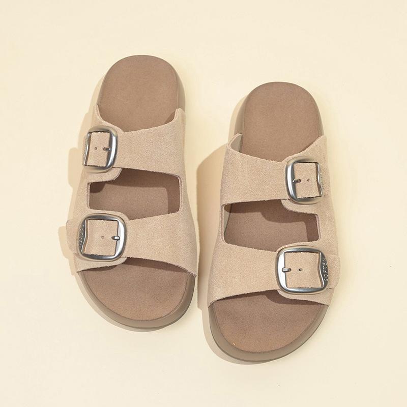 Foreign trade big summer new versatile flat bottom one word with square buckle thick-soled beach sandals large size cool slippers